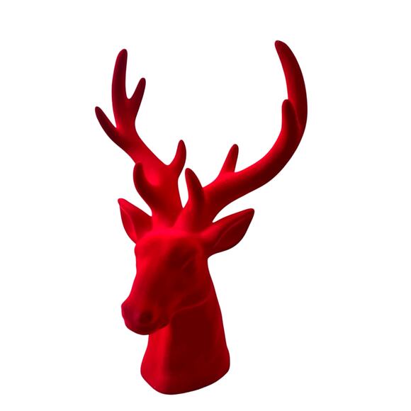 Zodax Red Flocked Stag Deer Head 16in Christmas Holiday Decor New - Picture 5 of 10
